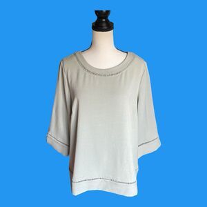 Norm Thompson Women's Top Sage Green Linen Look Casual Top Blouse L XL